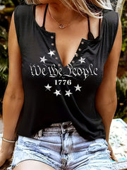 Letter & Stars Print Tank Top Sleeveless Crew Neck Tank