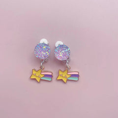 Girls Sequin Cartoon Balloon Rainbow Ear Clips Jewelry Gift For Girls Birthday