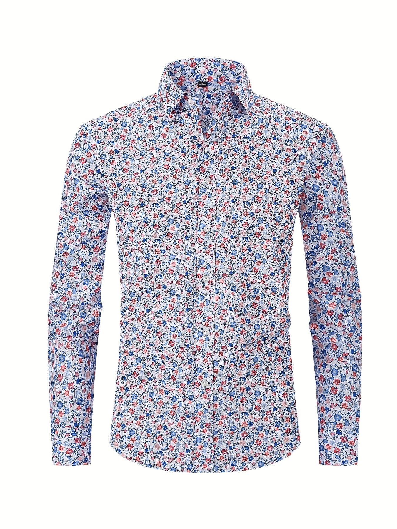 Men's Flower Print Formal Button Up Shirt with Chest Pocket