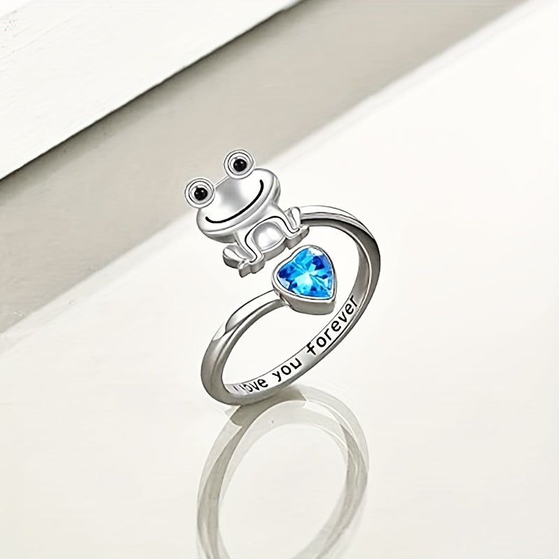 Frog Heart Charm Adjustable Animal Ring for Holiday Party Girls