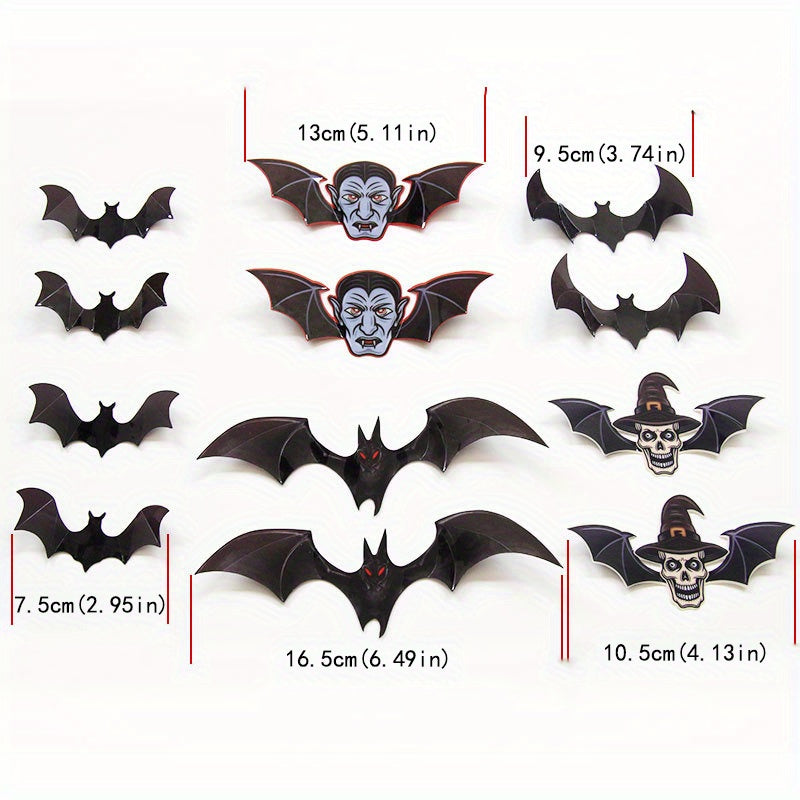 12pcs Halloween Pumpkin Wall Sticker & 3D Bat Decoration