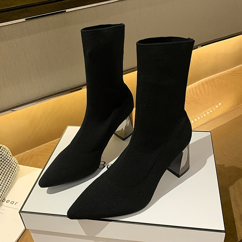 Women's Stretch Ankle Boots High Heel Slip On Comfortable Boots