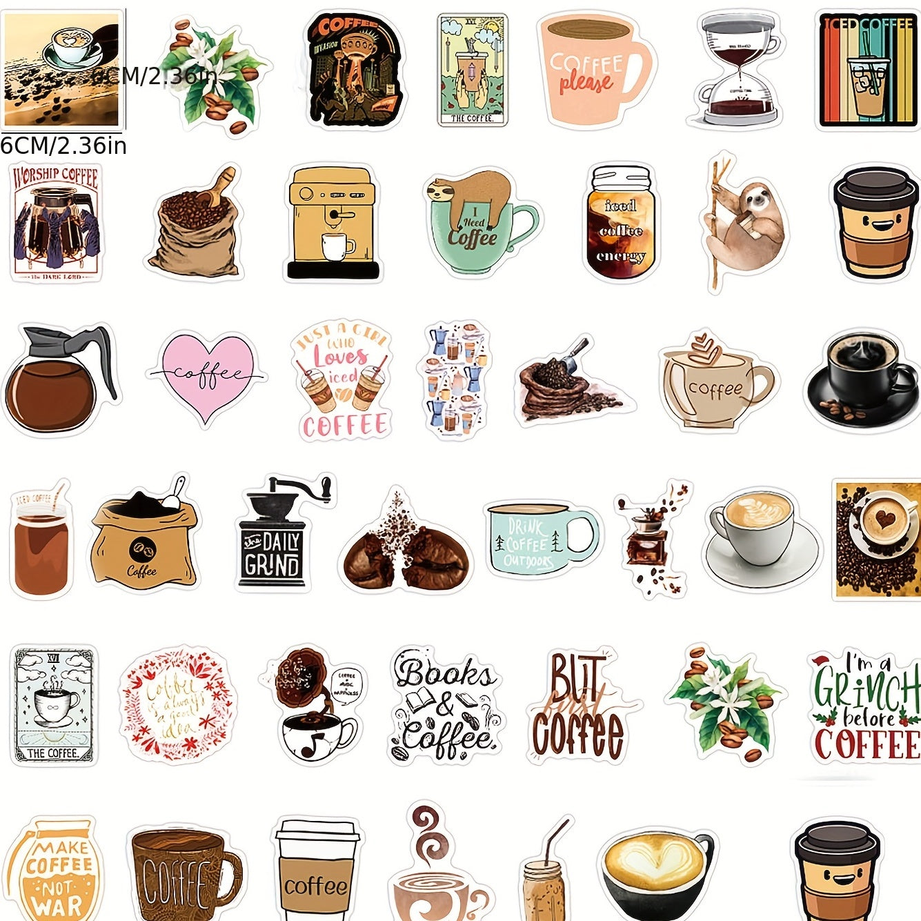 50pcs Coffee Graffiti Vinyl Waterproof Stickers for Laptop Bumper Skateboard