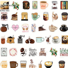 50pcs Coffee Graffiti Vinyl Waterproof Stickers for Laptop Bumper Skateboard