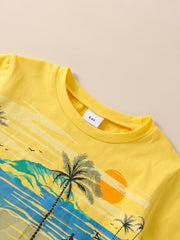 Boys Beach Surfboard Outfit Round Neck T shirt & Shorts