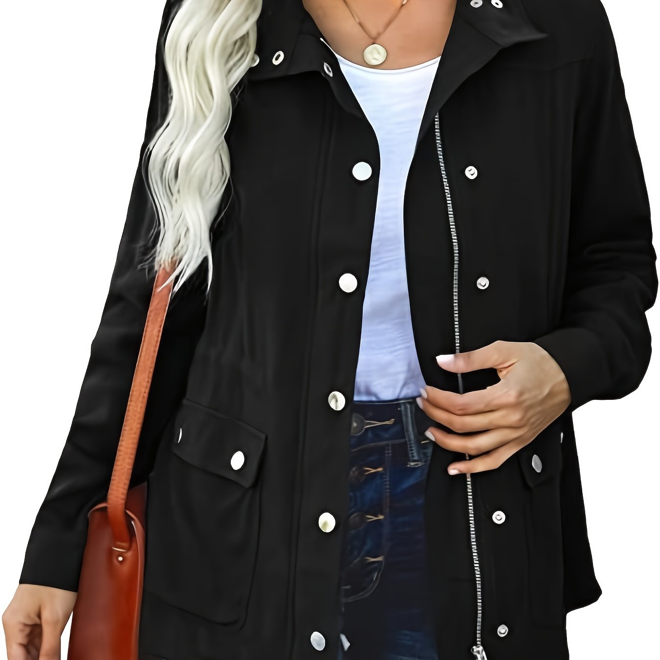 Button & Zipper Dual Pockets Jacket Fall & Winter Women's Clothing