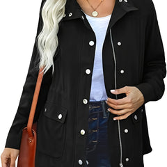 Button & Zipper Dual Pockets Jacket Fall & Winter Women's Clothing