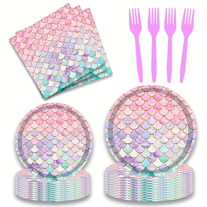 50pcs Mermaid Party Decorations Plates And Napkins Set