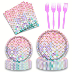 50pcs Mermaid Party Decorations Plates And Napkins Set