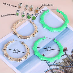 6 Pairs Golden Green Girls Earrings Set Big Hoop Punk