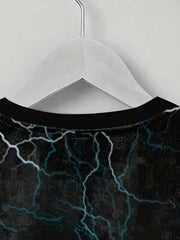 Lightning Line Print Boy's Long Sleeve T-shirt Round Neck Casual Top