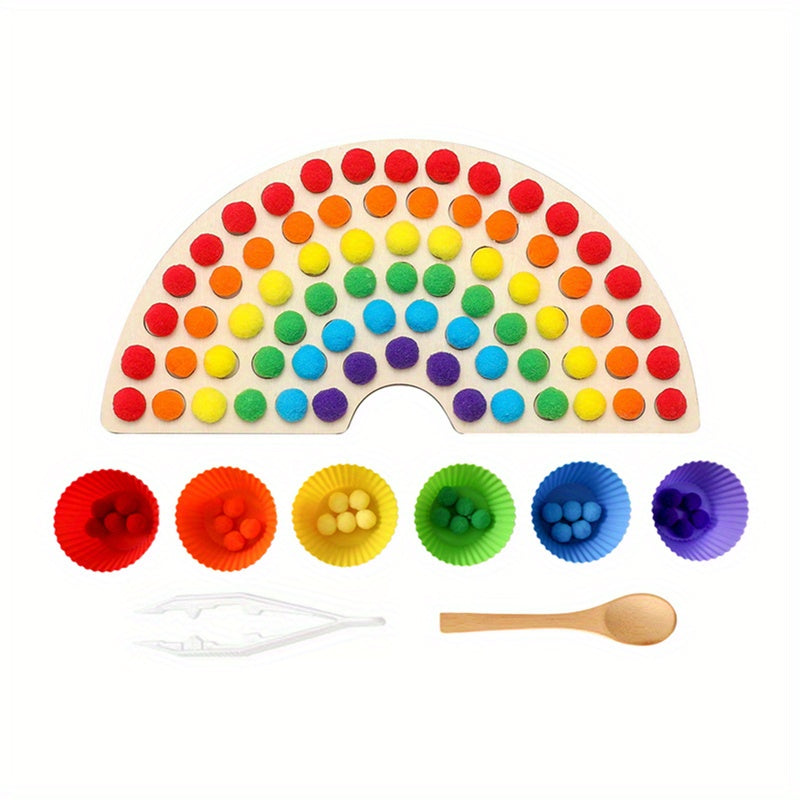 Colorful 2in1 Wooden Rainbow Clip Ball Toy
