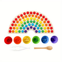 Colorful 2in1 Wooden Rainbow Clip Ball Toy