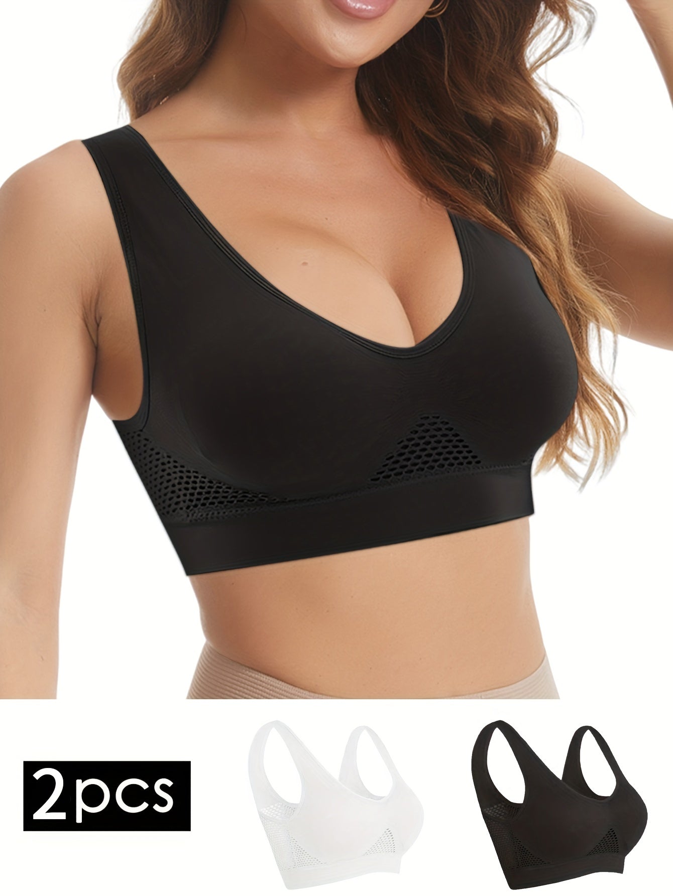 2pcs Wireless Sports Bras Breathable Running Workout Bra