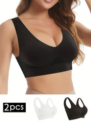 2pcs Wireless Sports Bras Breathable Running Workout Bra