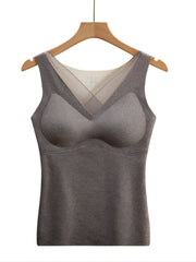 Mesh Stitching Thermal Underwear V Neck Sleeveless Top