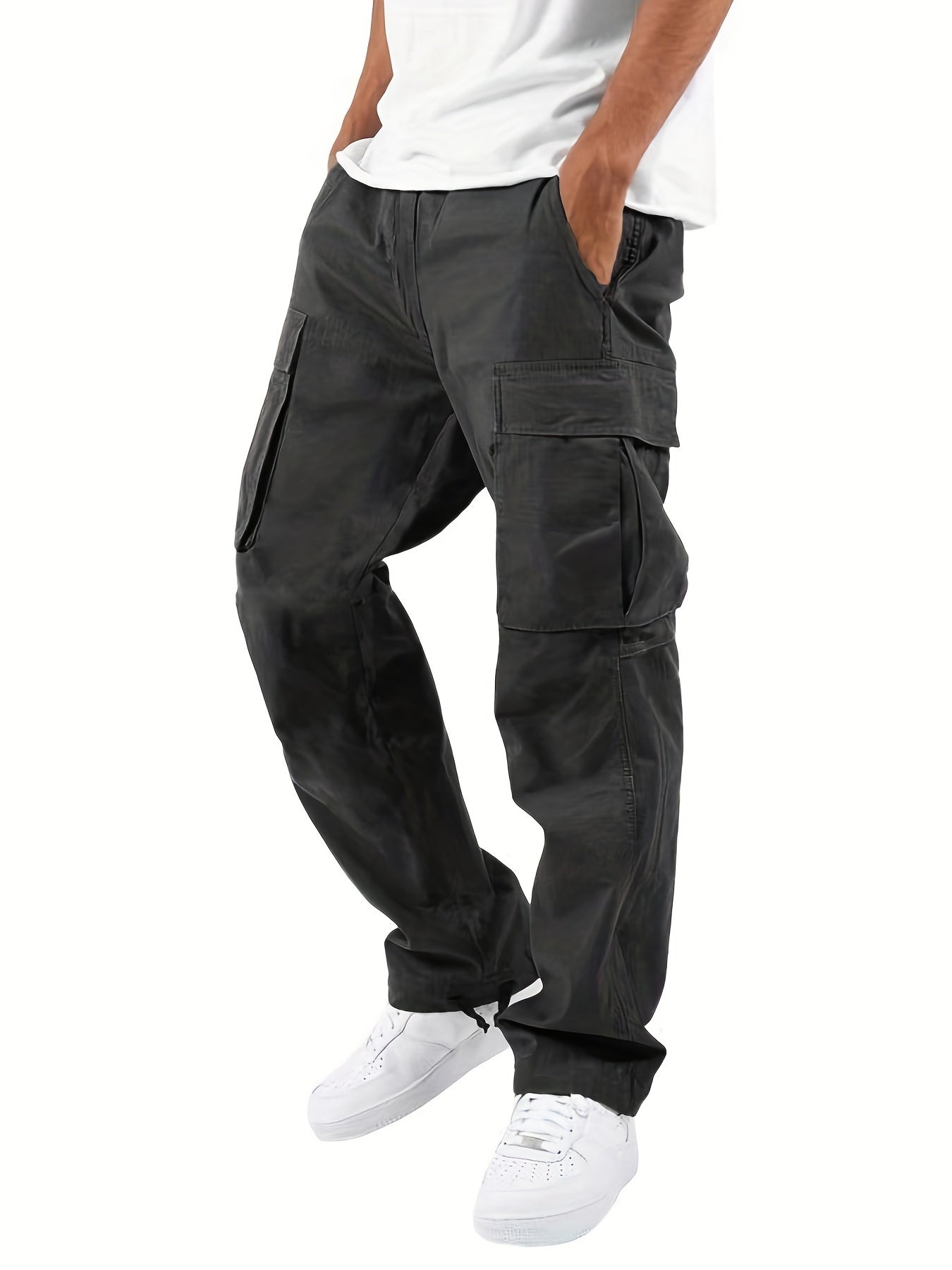 Men's Heavyweight Cargo Pants Elastic Waist Jogger Sweatpants