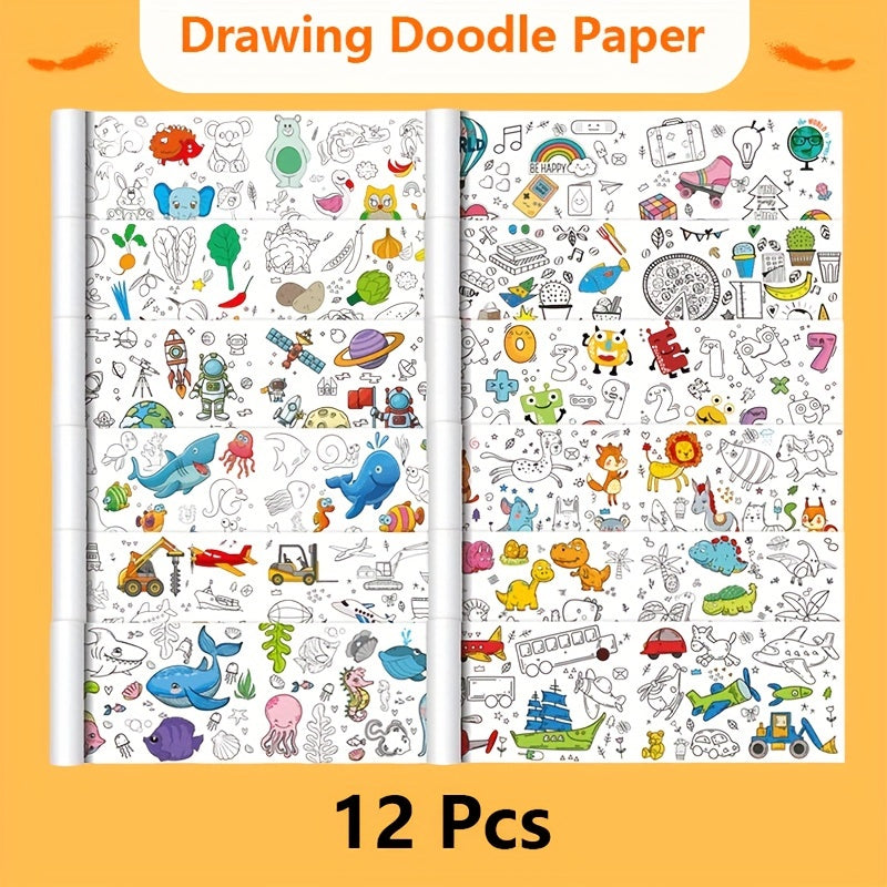 12pcs Colored Paper Tablecloth 30 DIY Scroll Stickers For Kids Birthday