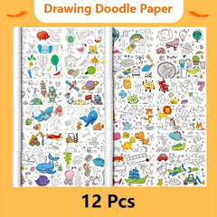 12pcs Colored Paper Tablecloth 30 DIY Scroll Stickers For Kids Birthday