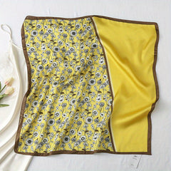 Floral Print Square Scarf Block Satin Neckerchief Casual Bandana