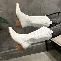 Women's Chunky Heeled Western Boots Embroidered Cowgirl Boots