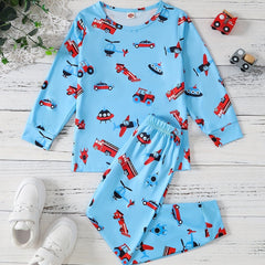 2pcs Vehicle Pattern Toddler Kid's Pajamas Set Boy's Loungewear