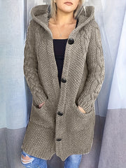 Hooded Cardigan Button Front Long Sleeve Sweater