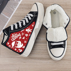 Plush Lined Thermal Canvas Sneakers - Winter Warm Non Slip Shoes