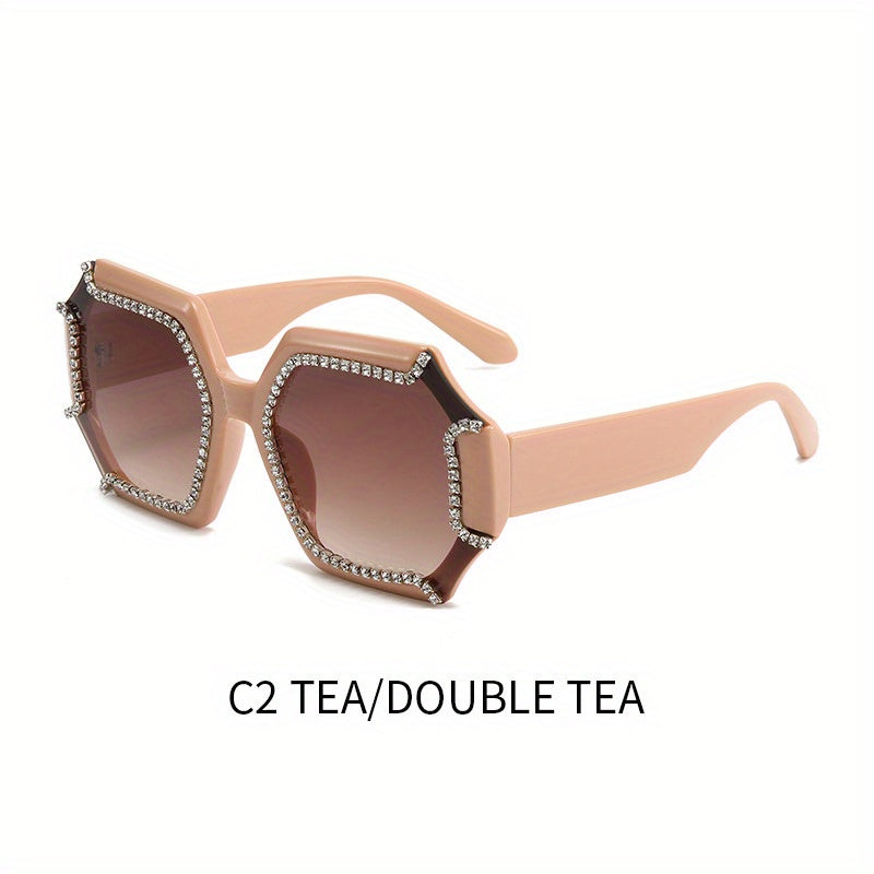 Y2K Polygon Sunglasses Retro Rhinestone UV400 Sun Shades