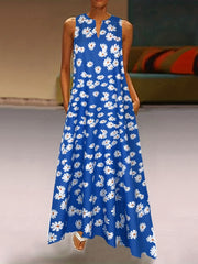 Floral Notched Neck Dress Boho Sleeveless Dress Spring Summer Clothing