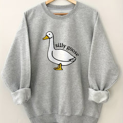 Silly Goose Print Pullover Sweatshirt Crew Neck for Spring & Fall