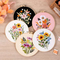 Adult Embroidery Starter Kit: Flower Patterns, Hoop, Thread, Needles