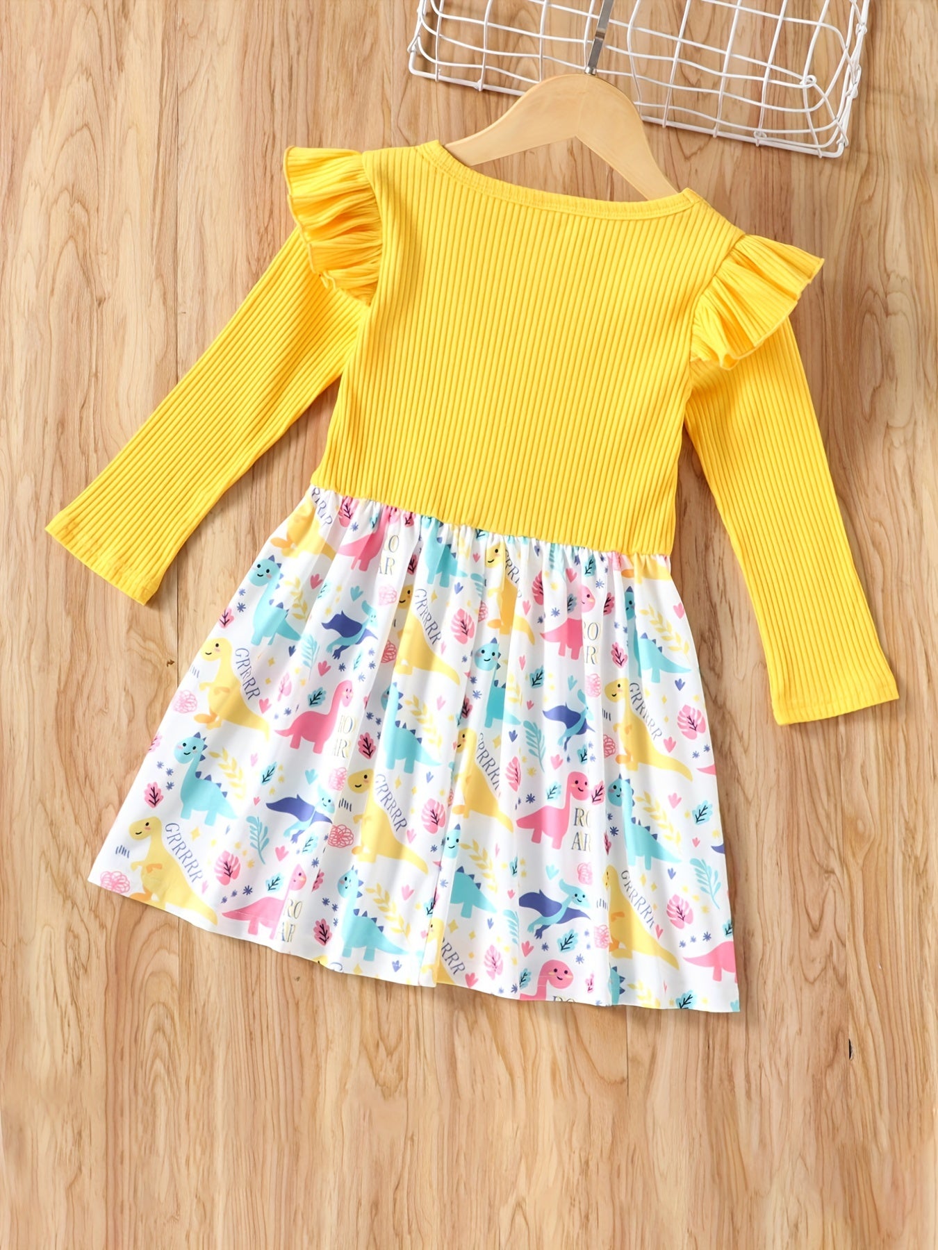 Toddler Kids Floral Print Bowknot Dress Long Sleeves Fall Dress For Girls