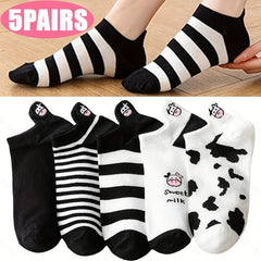 5 Pairs Soft Cow Pattern Ankle Socks Women's Stocking