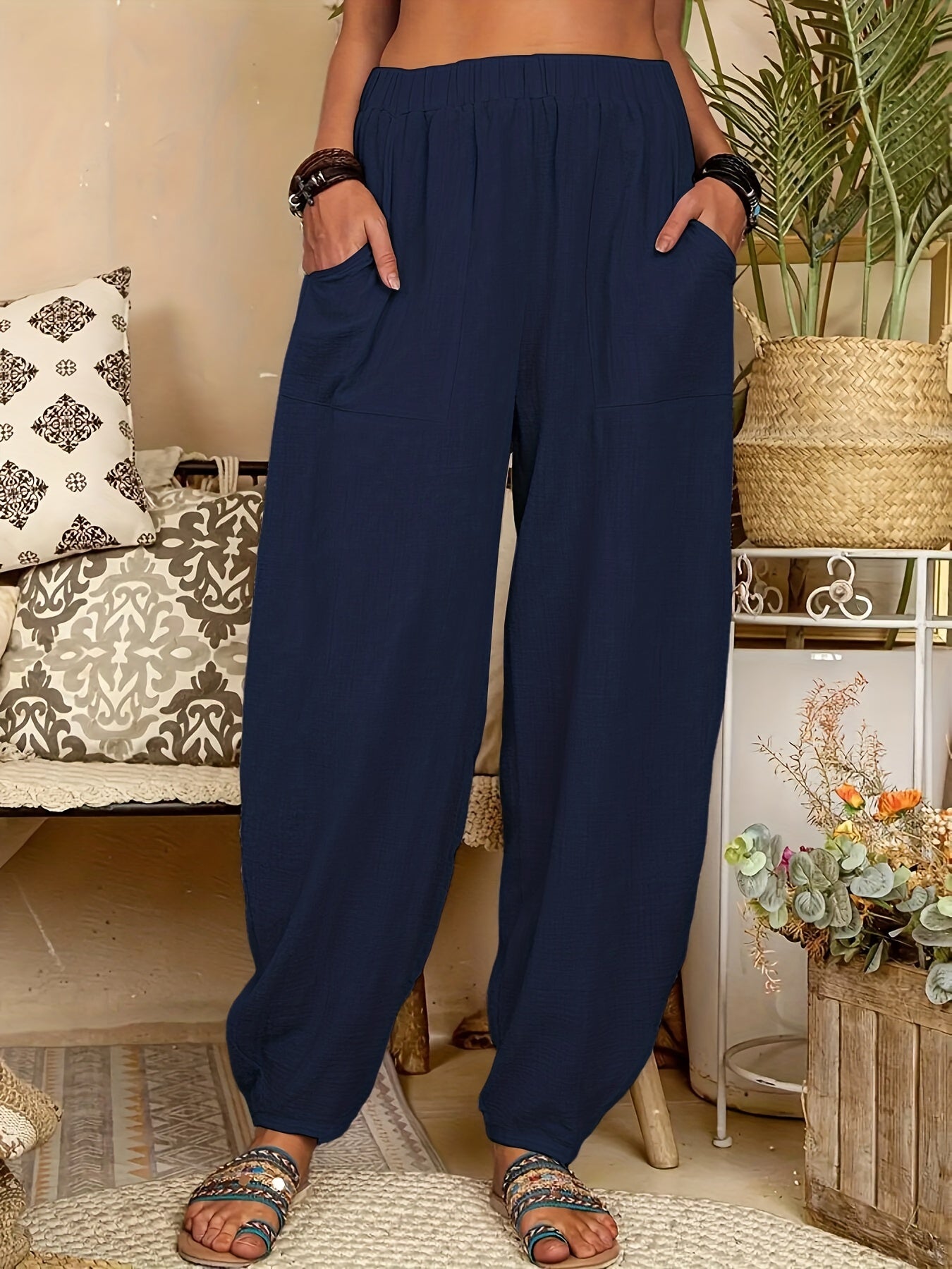 Baggy Harem Pants Casual Loose Elastic Waist Pants Women's Clothing