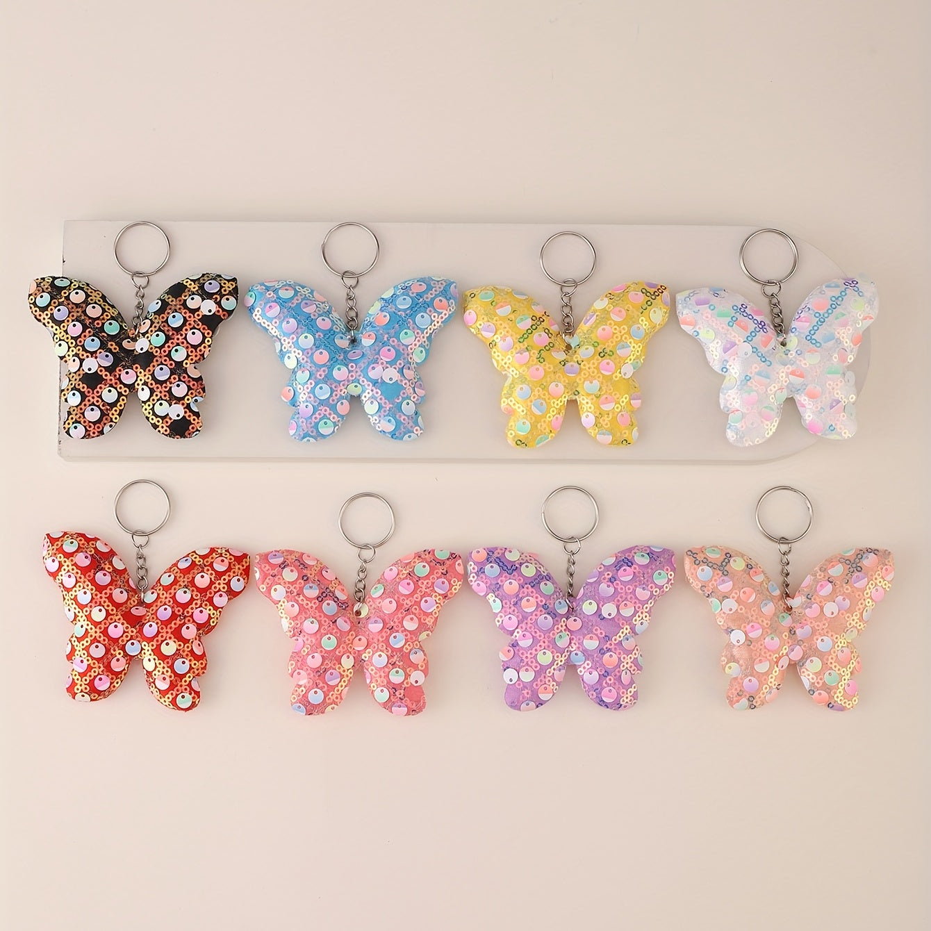 8pcs Sequin Butterfly Charm Keychain Luggage Pendant Backpack Handbag