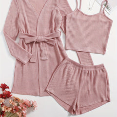 Women's Pajama Set Long Sleeve Robe & Cami Top & Shorts