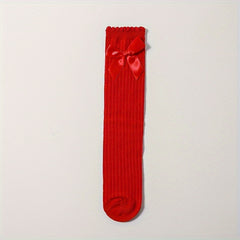 Girl's Bowknot Striped Knee High Socks Comfy Long Stockings