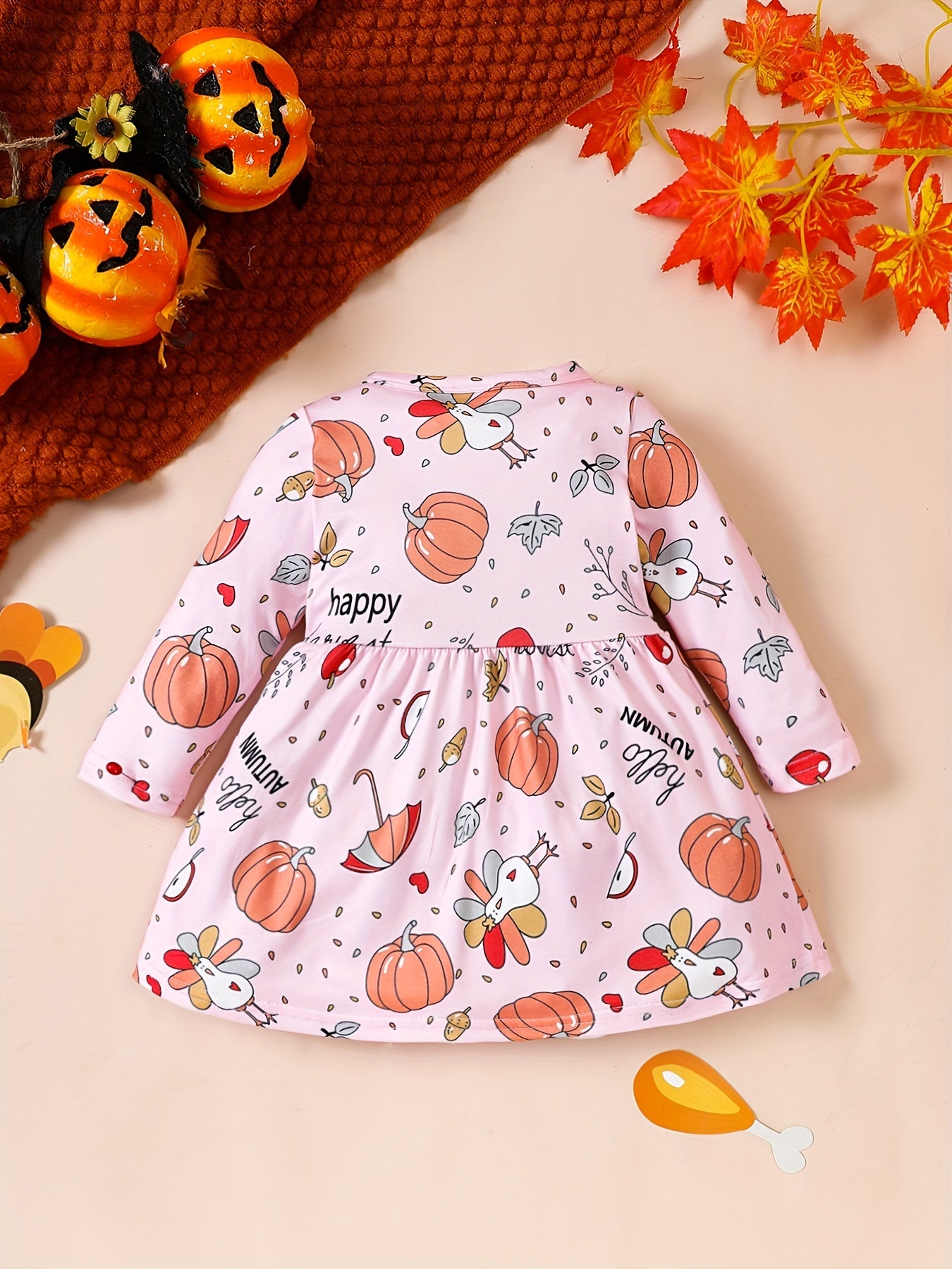 Baby Pumpkin Turkey Print Cut Dress