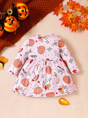 Baby Pumpkin Turkey Print Cut Dress