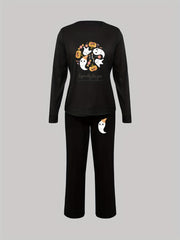 Ghost Print Lounge Set Long Sleeve Top & Pants Women's Loungewear