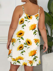 Sunflower Print Ruffle Trim Cami Sleep Dress
