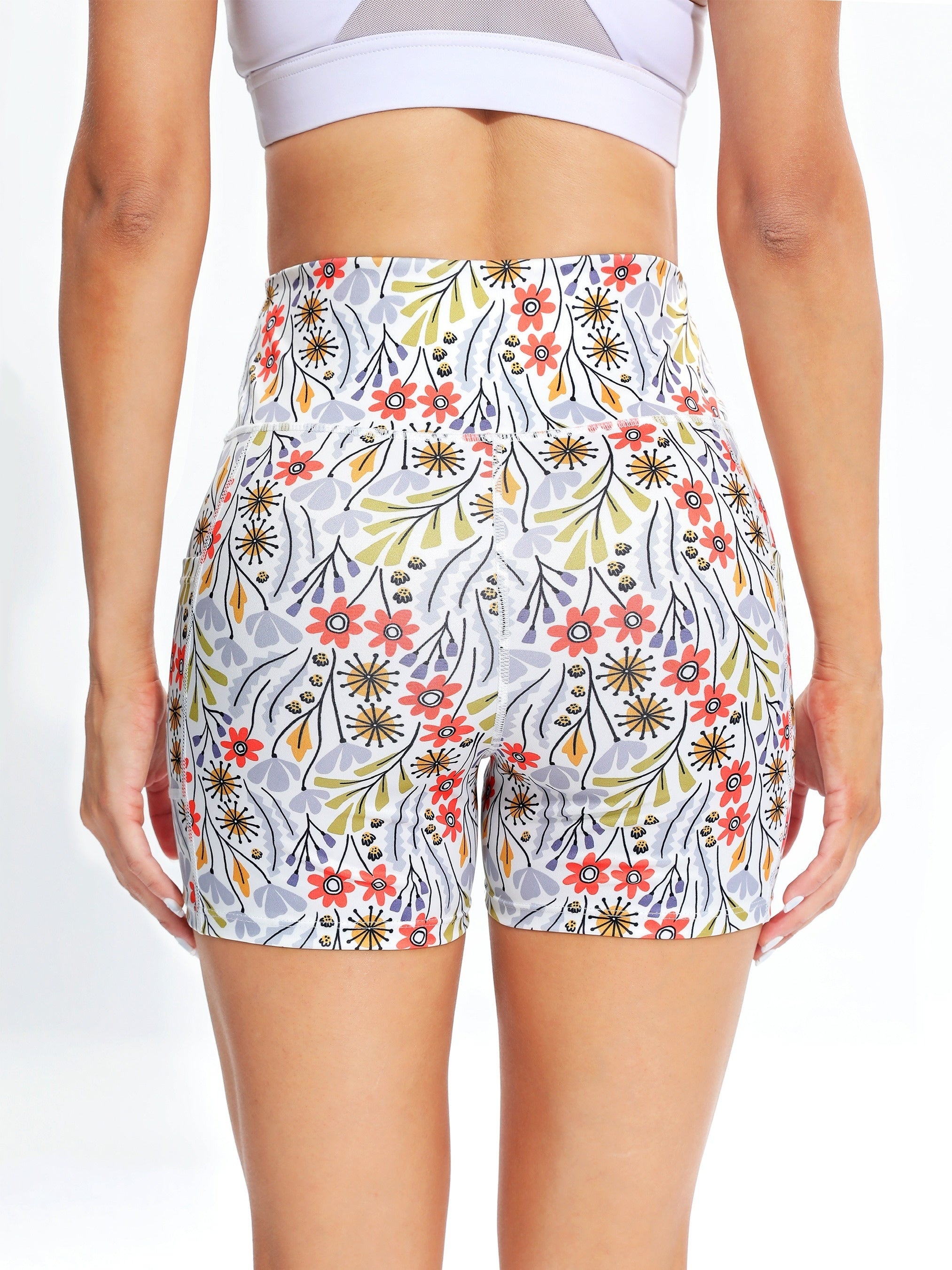 Floral Print High Stretch Sports Short with Pocket