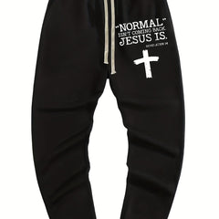 Letter And Cross Print Men's Drawstring Pocket Sweatpants
