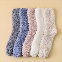 5 Pairs Warm Fuzzy Socks Mid Tube Women's Stockings