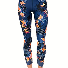 Leaf & Stripe Print High Rise Yoga Leggings