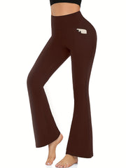 Bootcut Yoga Pants With Pockets High Stretch Bell Bottom Dance Long Activewear