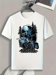 Motorcycle Forest Print Men's Graphic T shirt Casual Comfy Tees For Summer