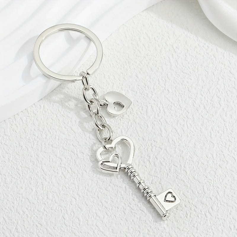 Heart Key Keychain Romantic Metal Key Ring Purse Bag Backpack Car Key Charm