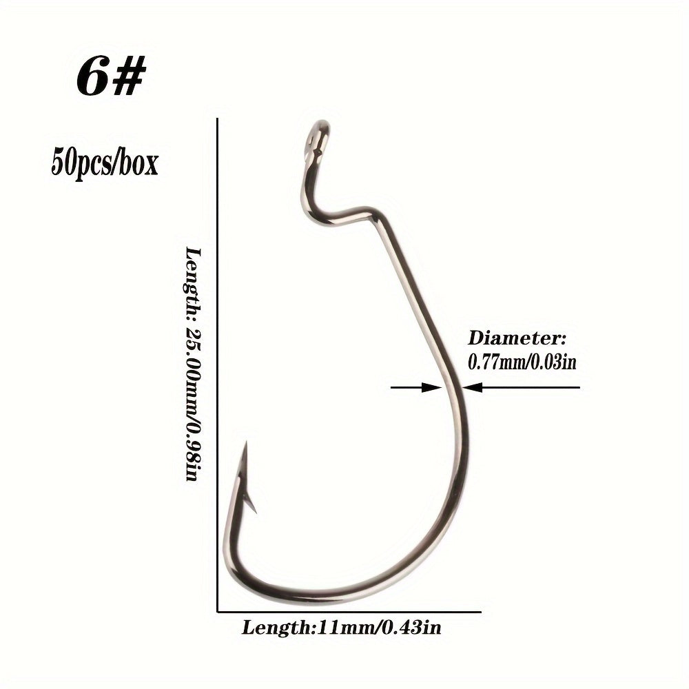 50pcs Offset Worm Hooks 2X Strong For Senko Texas Rig Fishing Bass Trout Size 8-